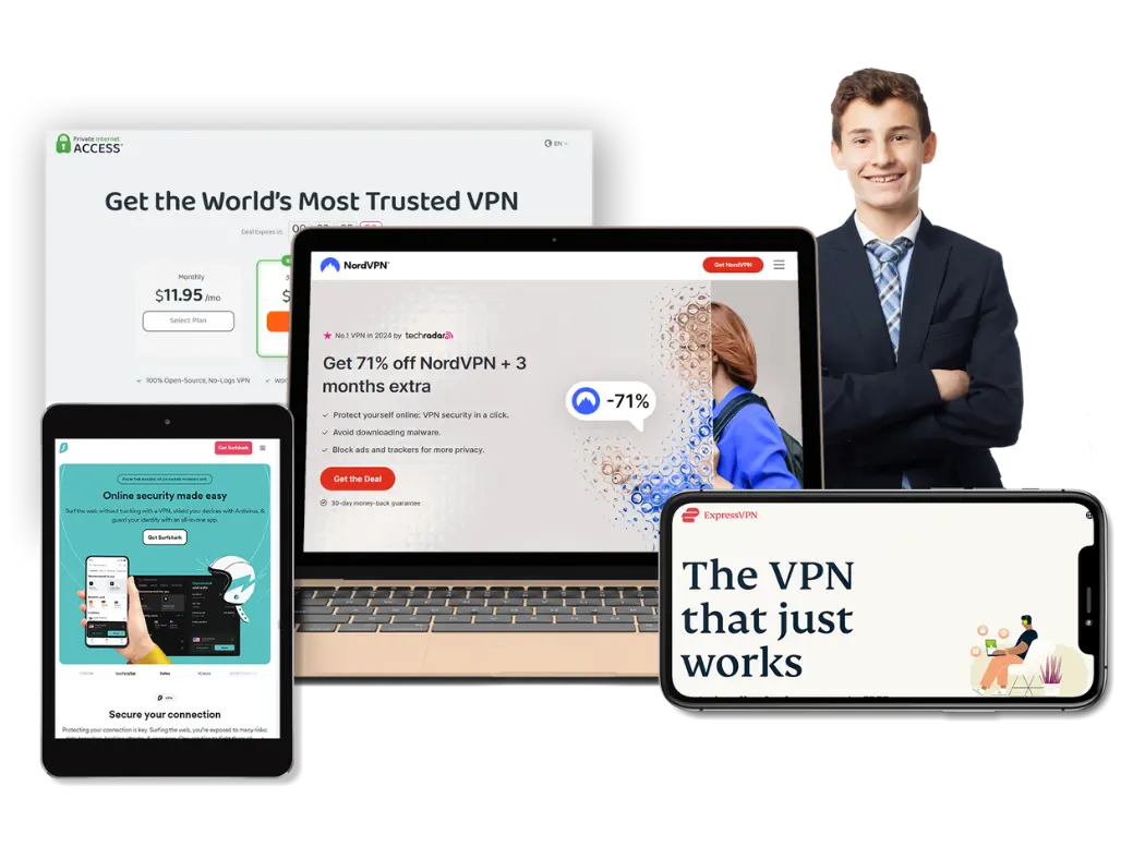 Collage of popular VPN providers including NordVPN, ExpressVPN, and Private Internet Access, highlighting what is a VPN.