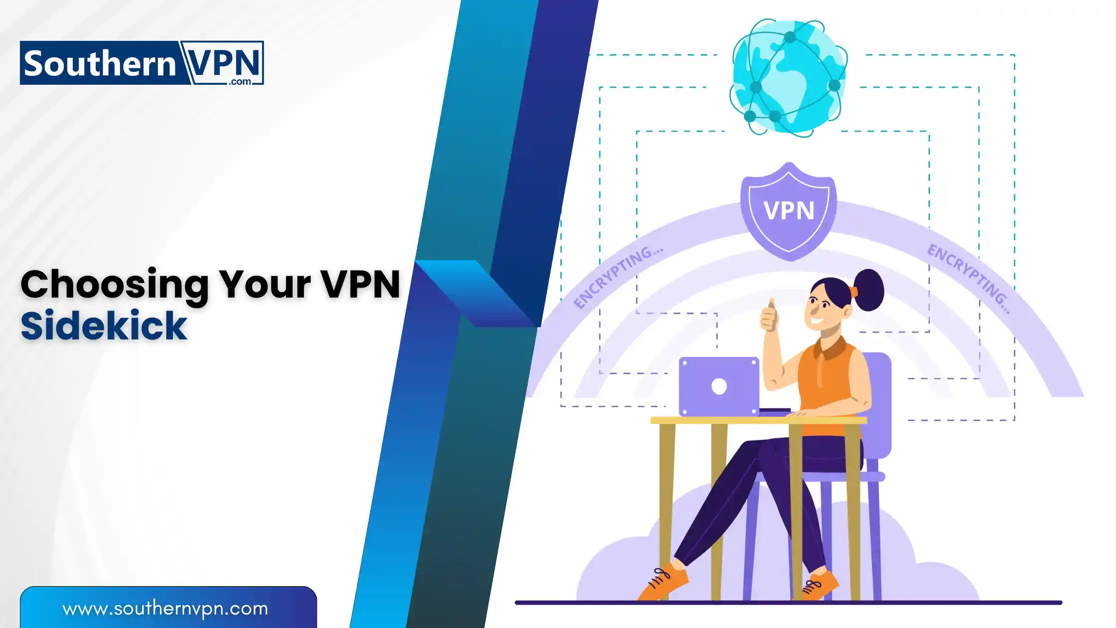 Illustration showing the importance of VPN for online privacy with a person using a laptop, protected by VPN encryption shield.