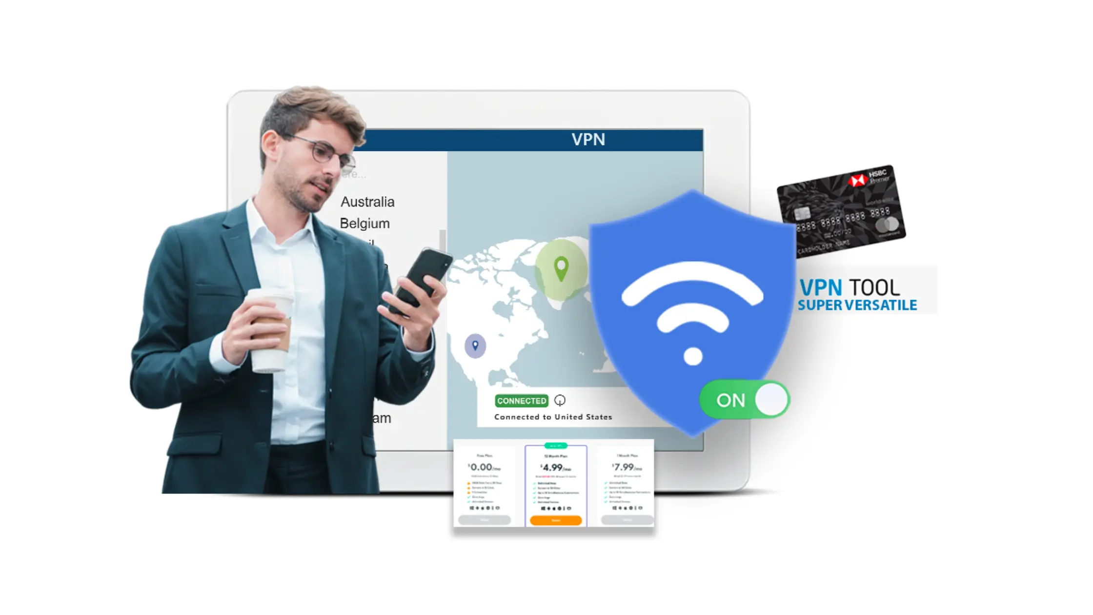 Best VPN showing versatility with a man using VPN for secure connections and online privacy.