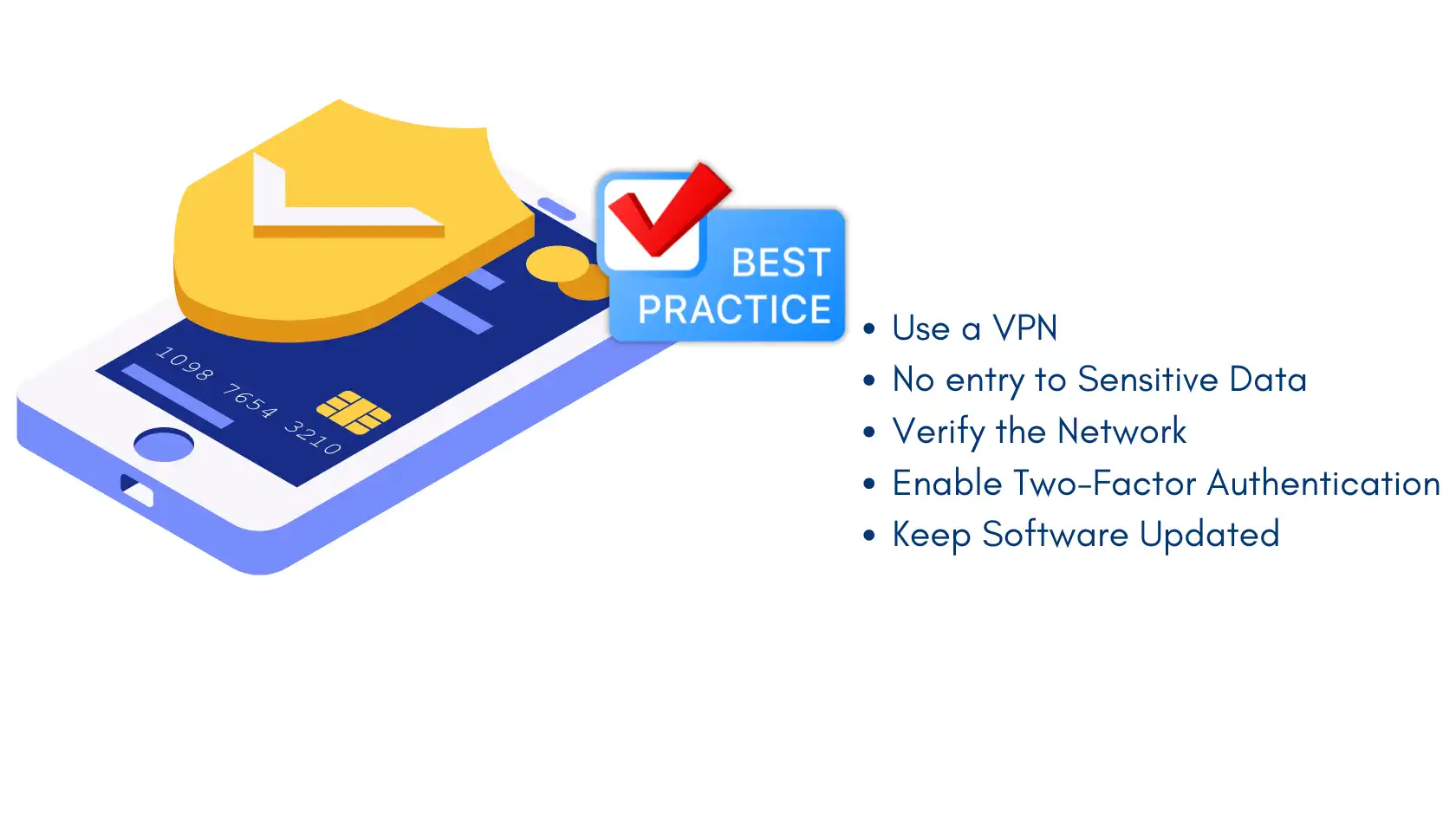 Best practices for public Wi-Fi safety showing shield over a smartphone, emphasizing VPN use and security tips. Tips for public Wi-Fi safety.