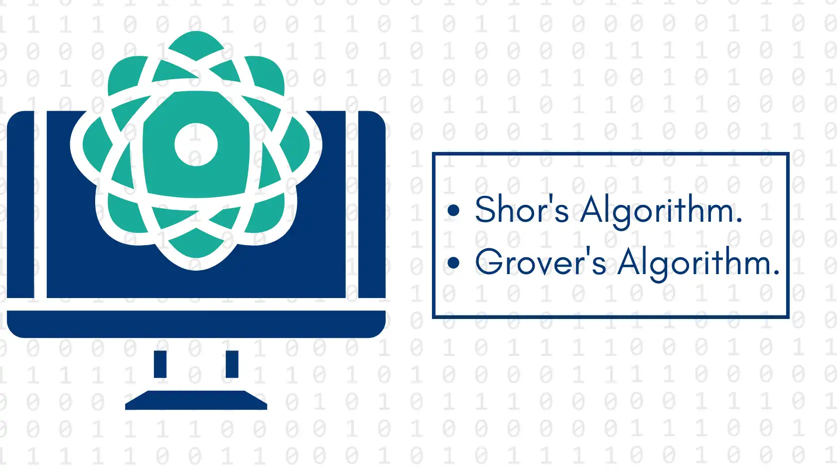 Illustration of quantum computing symbol on a monitor, referencing Shor’s and Grover’s algorithms, highlighting encryption vulnerabilities.