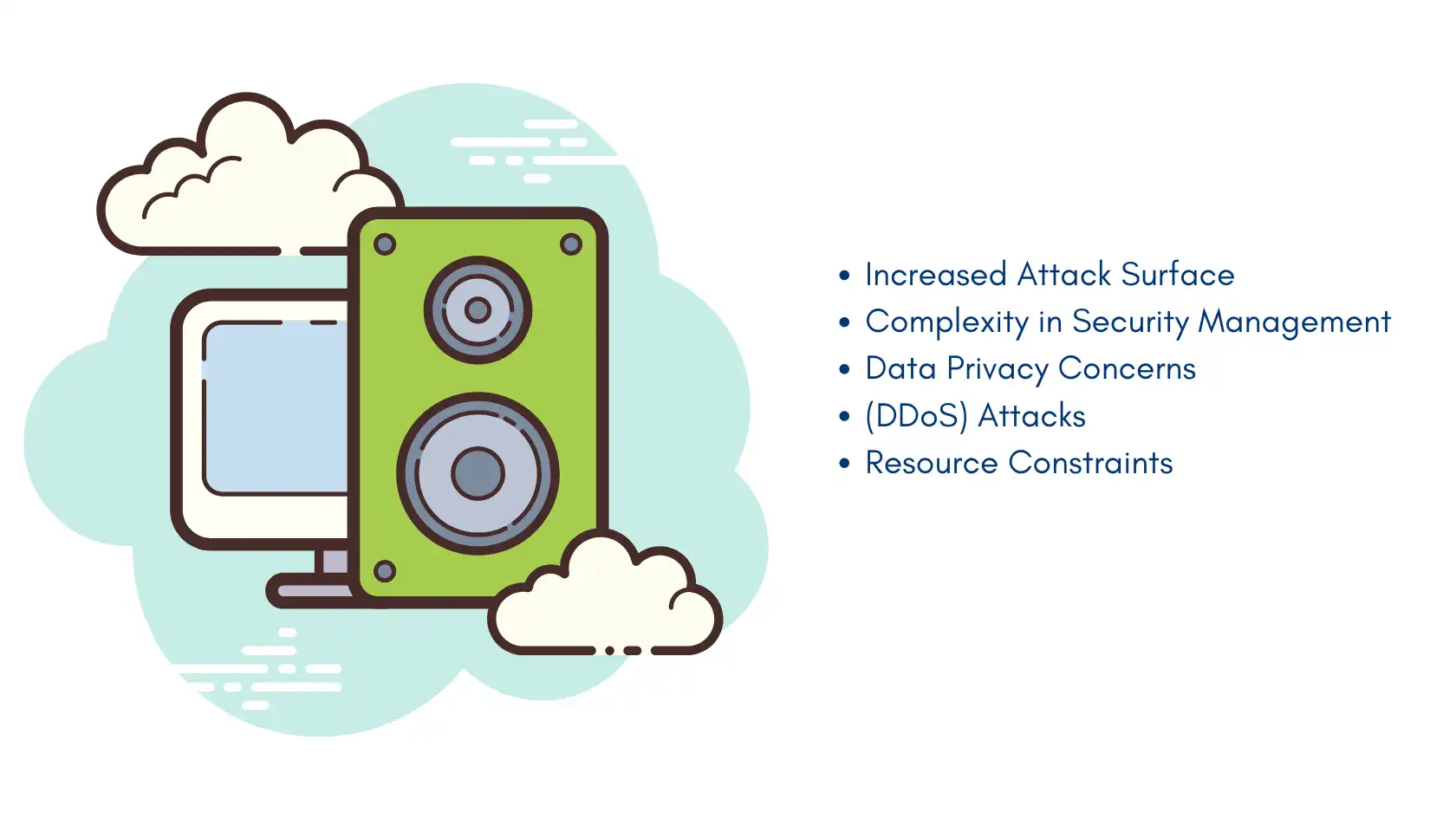 Cybersecurity in IoT visual with security tips including strong authentication, firmware updates, privacy concerns, and regular audits for protection.