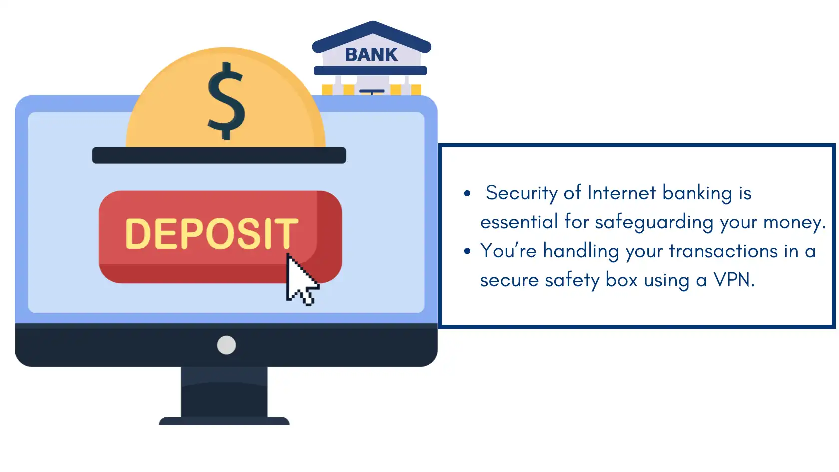 Online banking security emphasized with deposit button on screen, highlighting the importance of using the best VPN for online banking.