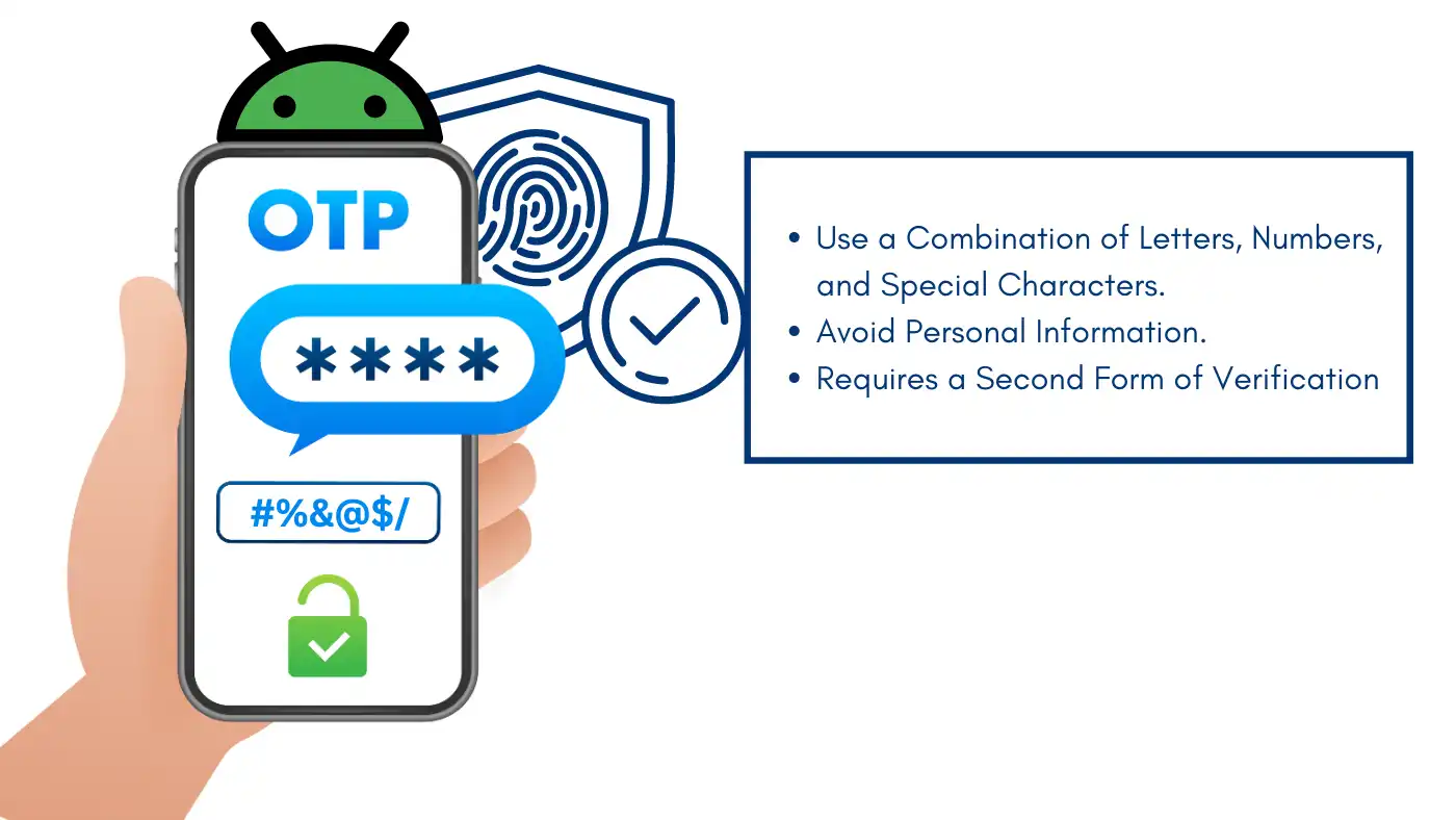 Graphic illustrating OTP and password security tips on mobile. Focus on creating strong passwords. Primary keyword: Secure Your Home Network.