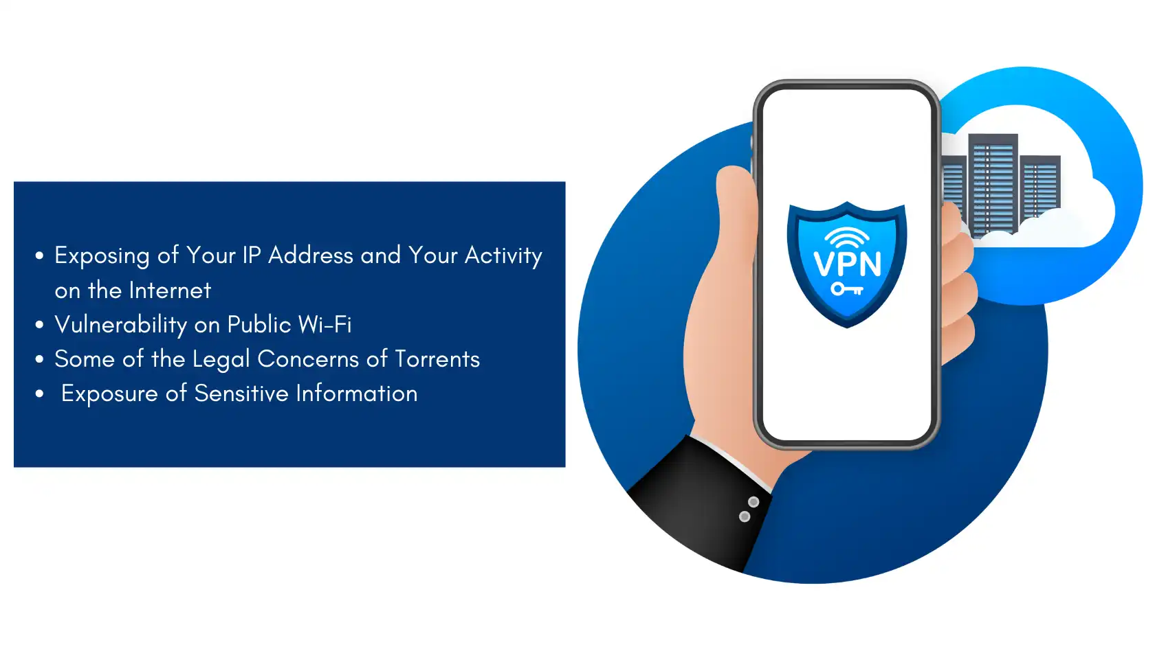 Illustration of hand holding smartphone with VPN shield, highlighting risks of using VPN without a kill switch protection.