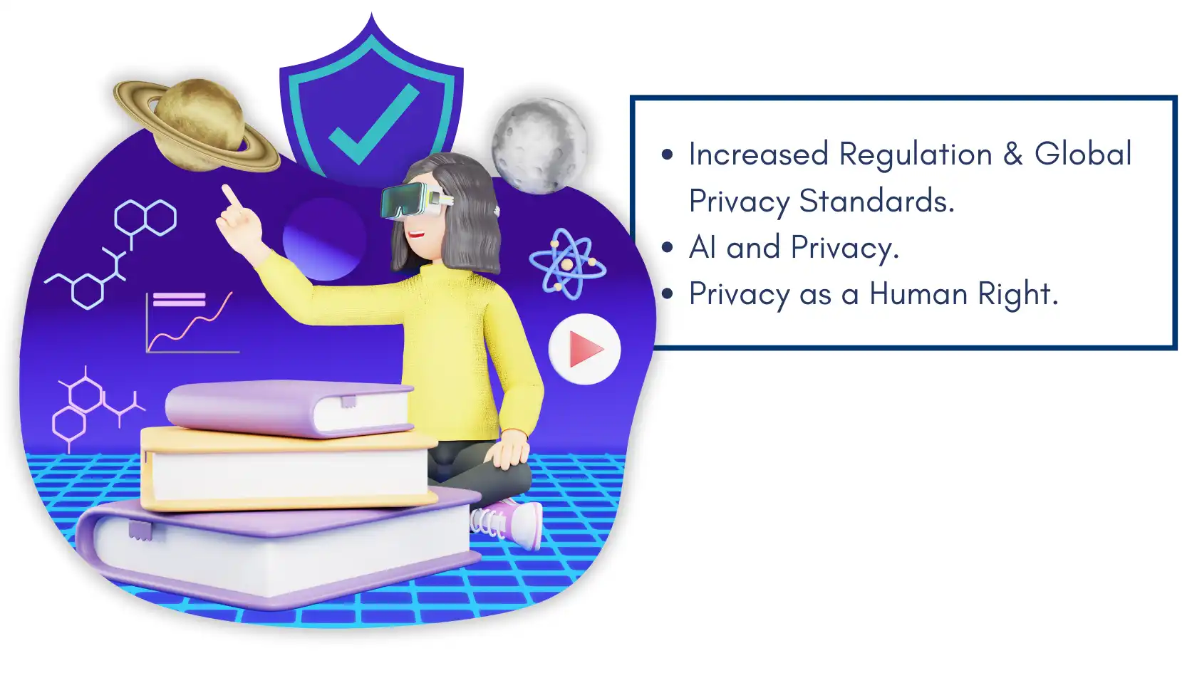 Illustration exploring the future of online privacy with AI, regulation, and human rights focus. Protecting Your Online Privacy matters.