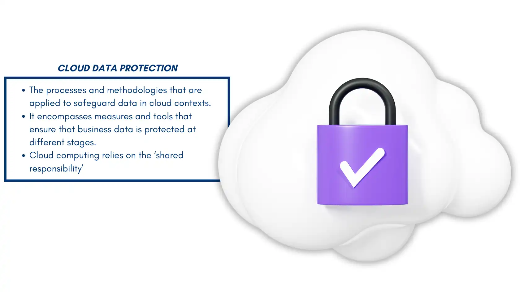 Illustration of a secure cloud with a padlock symbol, representing cloud data protection and secure business data practices.