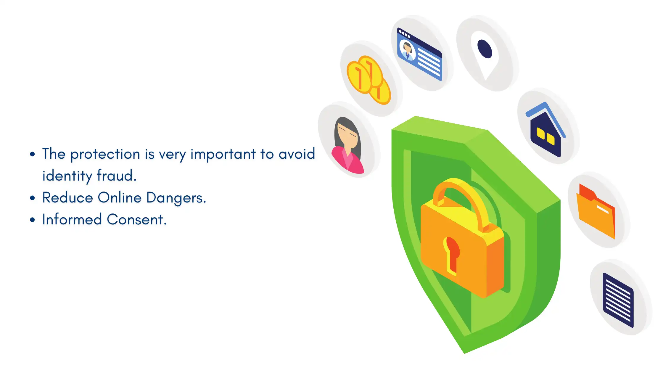 Illustration highlighting the importance of online privacy with shield, lock, and icons representing personal data protection.