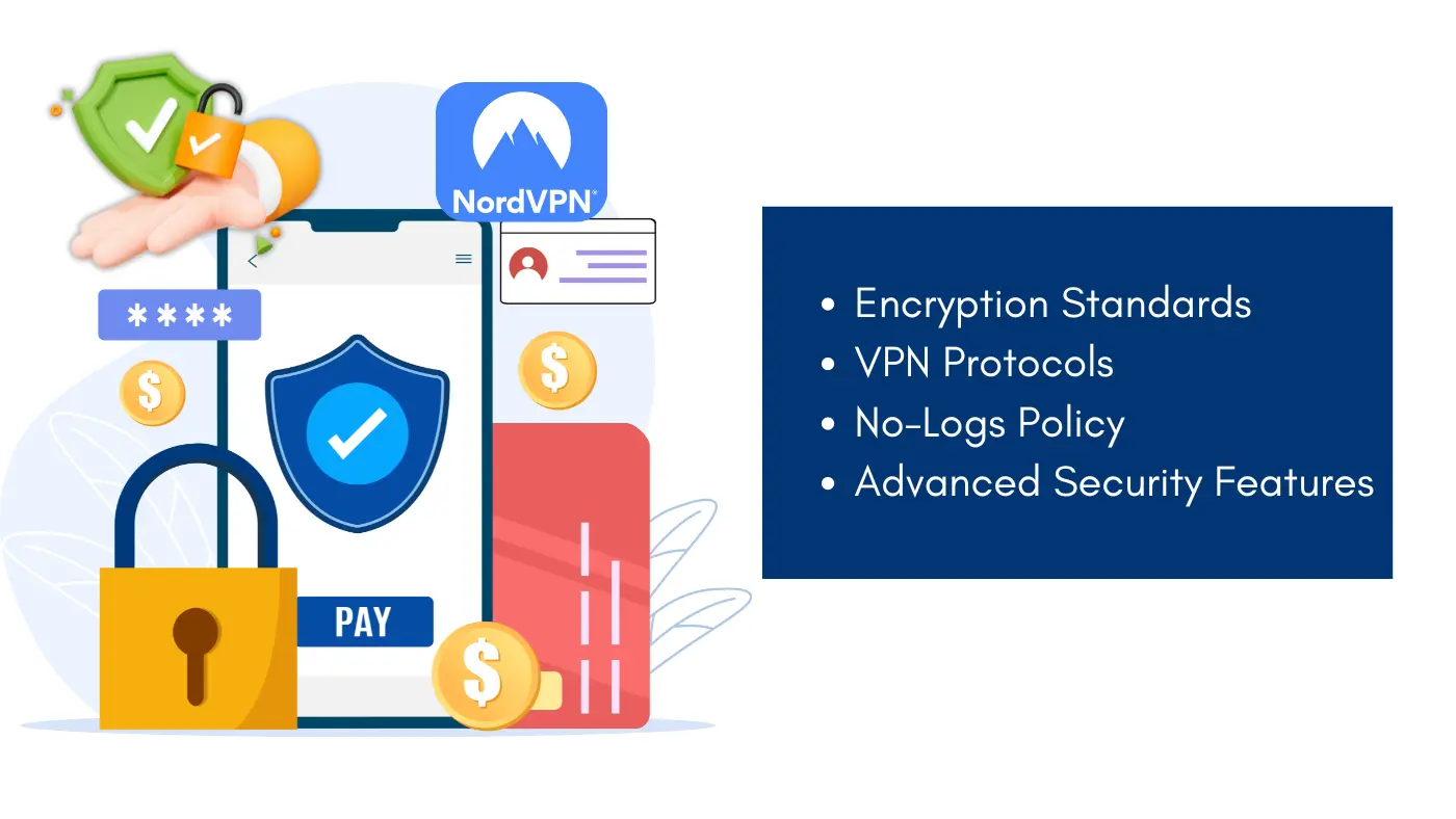 NordVPN Review: Secure payment and privacy features, highlighting encryption, VPN protocols, no-logs policy, and advanced security for users.